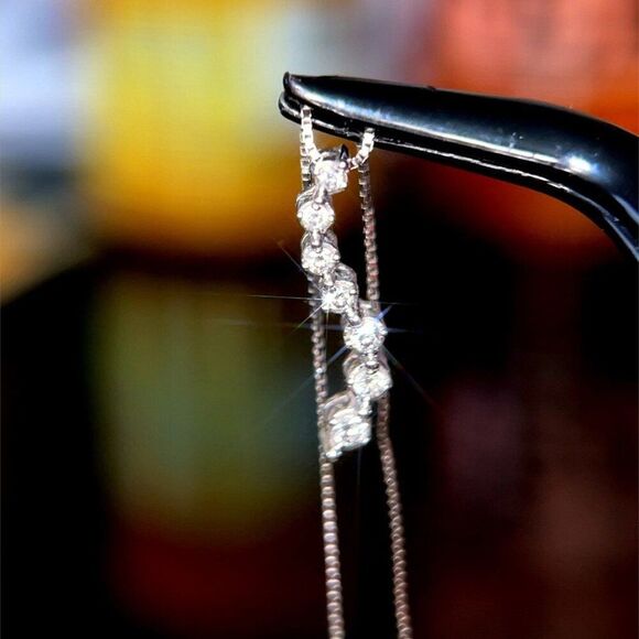 10K White Gold Diamond Journey Necklace - Picture 3 of 8